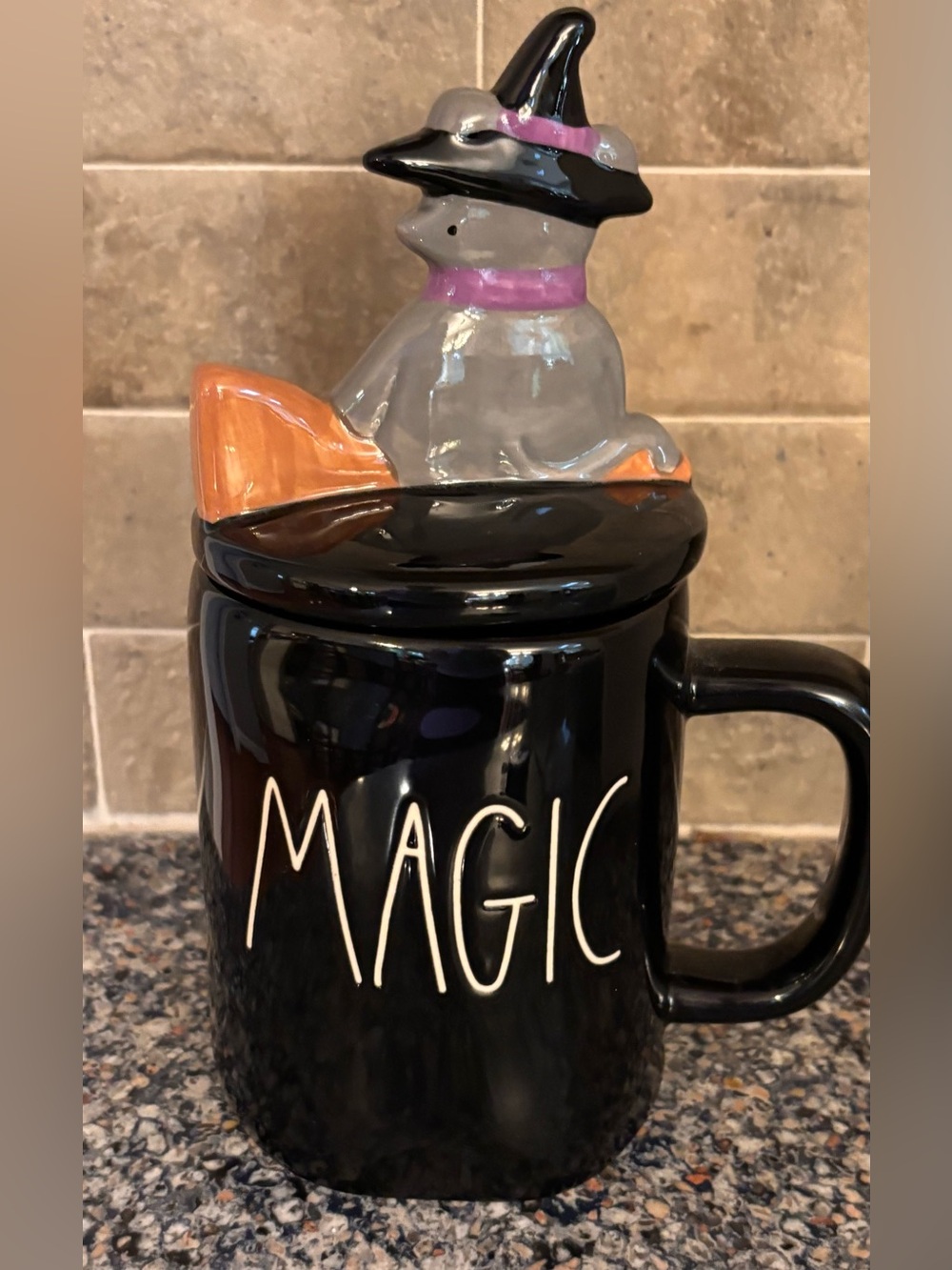 Rae Dunn Black Ceramic 'MAGIC' Mug with Witch Lid